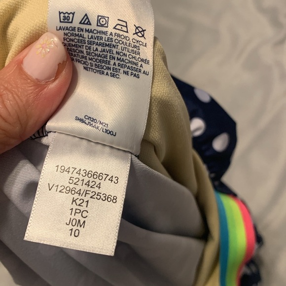 Lands' End girls navy blue polka dots Swimsuit with Rainbow Strap one piece 10 - Picture 6 of 6